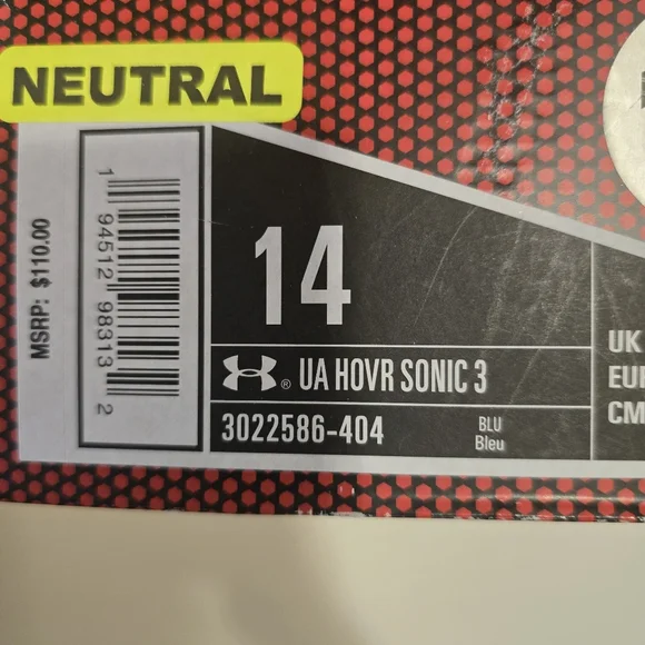 UNDER ARMOUR UA HOVR SONIC 3 Blue Running Shoes Casual Sneakers Gym Mens Size 14 - Picture 16 of 16